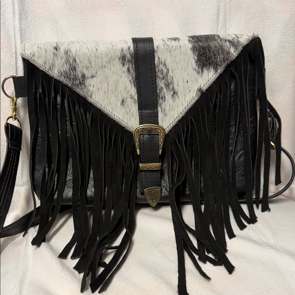 Black and White Fringe Women's Bag